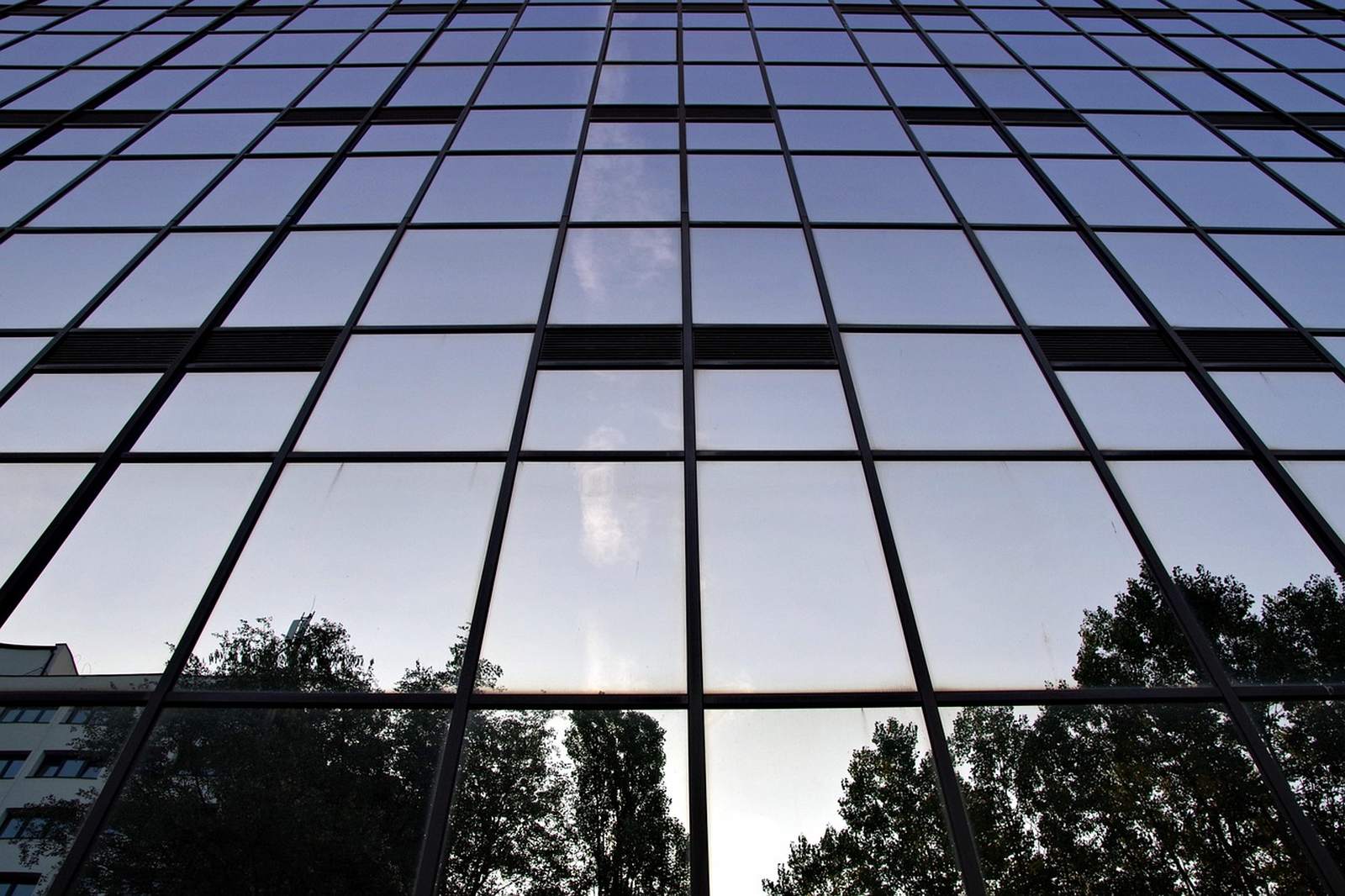 Modern glass office building facade