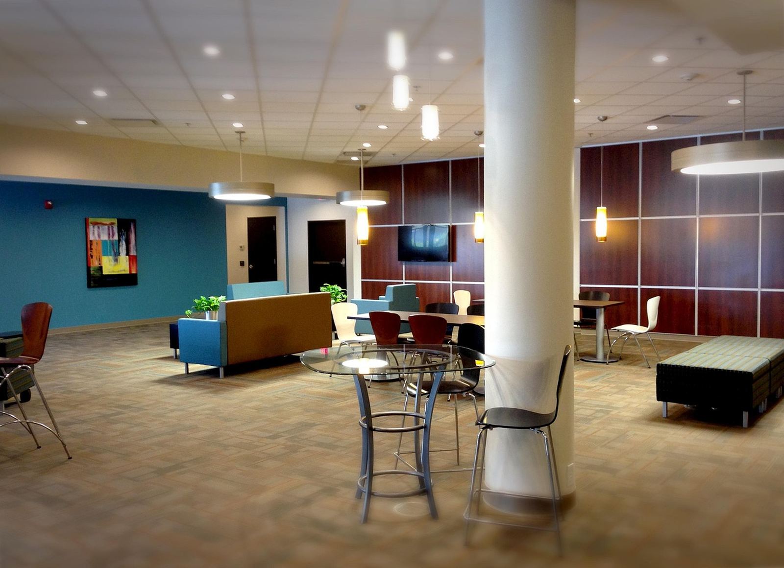Modern commercial building lobby